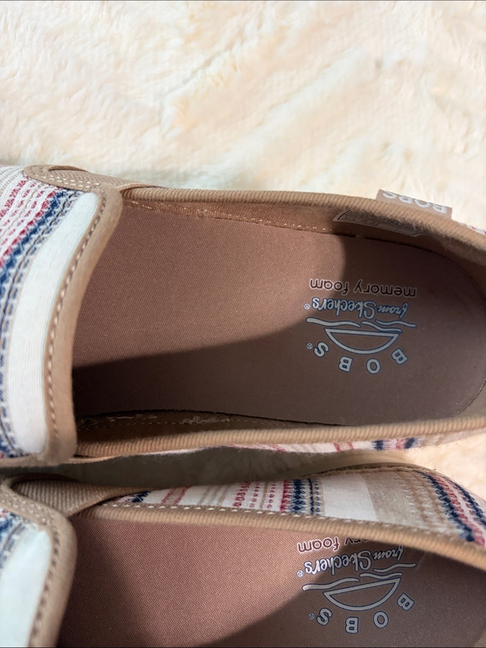 Skechers BOBS Slip-On Flats in Tan, Cream & Navy Stripe - Picture 5 of 6